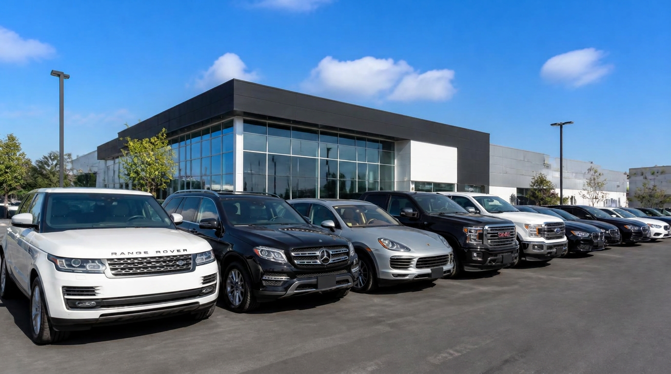 Modern RLB Sales dealership lot in Fort Worth on a bright day